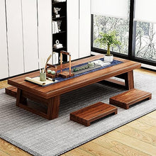 WXFJHH Japanese Style Floor Table Set with 4 Stools Wooden Coffee Table Tatami Tea Table Low Sitting Table Vintage Kotatsu Dining Table Brown 120x60x35cm(140x60x35cm)
