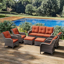 Joyside 7-Piece Wicker Patio Furniture Set with Sofa, Armchairs, Ottomans Orange