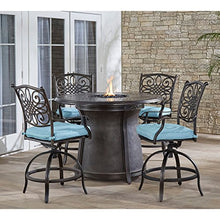 Hanover Traditions 5-Piece Outdoor Dining Set with Fire Pit and 4 Swivel Chairs Blue