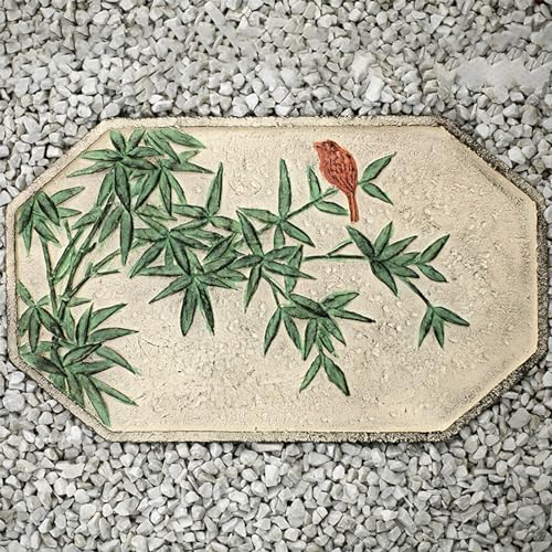 Plant-Themed Sidewalk Walkway Stepping Stone, 45 × 27 Cm Large Outside Decorative Stones for Yard Backyard, Retro Chinese Style Floor Road Stone