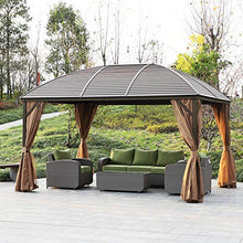 Outsunny 10' x 13' Hardtop Gazebo Canopy with Steel Roof and Netting, Brown