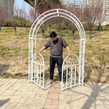 OREKPOT Metal Arch Trellis, Garden Arch with Door, Climbing Plants Rose Vine, Pergola Arbor for Lawn Patio Wedding Bridal Party Decoration，180cm/70.9in