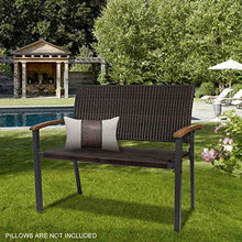 Rattan Patio Garden Bench, Outdoor Wicker Rattan Bench, Rattan Loveseat Set Chair Curved Backrest and Armrest, Ideal for Outdoor, Porch, Patio Furniture Chair w/Rattan Style