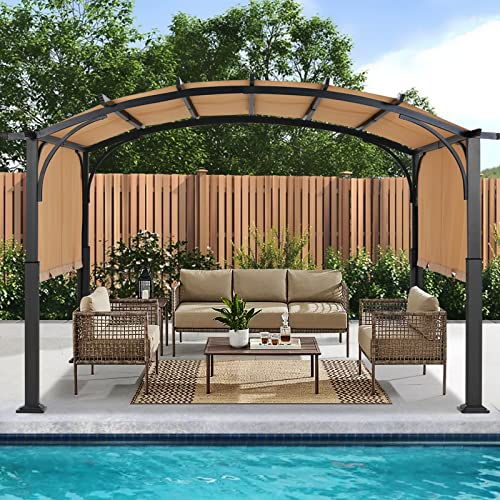 ABCCANOPY Arched Pergola 10'x12' with Retractable Sun Shade, Beige