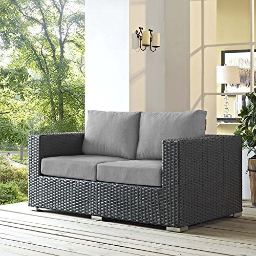Modway Sojourn Wicker Rattan Outdoor Loveseat Canvas Gray