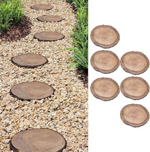 Wrobelax Wood Effect Decorative Stepping Stone for Garden Pathway, Rustic Log Texture Paving Stones - Outside Dimensional Foot Stone Kit for Flower Bed, Round Design(Color:6 Pack)