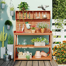Roomfitters 65" Farmhouse Outdoor Potting Bench Table with 4 Storage Shelves and Side Hook, Natural