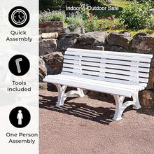 Plow & Hearth Weatherproof German PVC Outdoor Bench | 3-Seat | Holds Up to 500 lbs | Garden Patio Porch Park Deck | Steel and Resin (White)