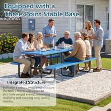 INZOKK 96" Heavy Duty Metal Picnic Table for Outdoor Dining with Umbrella Hole, Galvanized Steel Rustproof Frame, Mesh Top for Garden, Patio, Camping & Picnic, Blue
