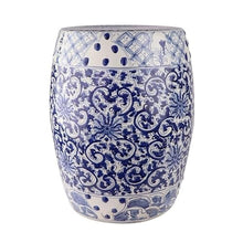 LINKIO Garden Stool Celadon Ceramic Garden Stool, Hand-Painted, Decorative Drum Design, Indoor Outdoor Use Ottomans(C)