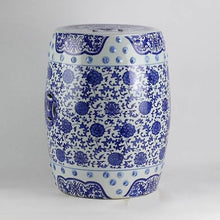LINKIO Garden Stool Decorative Garden Stools Blue and White Tangled Lotus with Coin Hole Cool Stool Ceramic Pier Bathroom Shoe Bench Home Living Room Craft Bottle Ornaments Ottomans