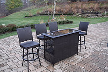 Oakland Living Ice Cooler Carts Elite All Weather Resin Wicker 5 Piece Bar Set with 4 Swivel Bar Stools Coffee