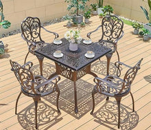 KUYBTU Garden Bench Outdoor Patio Dining Set 5Pc Patio Cast Black Aluminium Cafe Bistro Set Garden Furniture Table and Chair