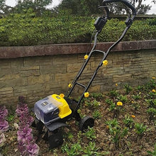 MekUk Garden Tiller & Cultivator Cordless Electric Tiller, Garden Power Rotavator/Cultivator w/4 Blades, Working Width 36CM & 20CM Tilling Depth for Garden Care Compacted Soils and Lawn Yard