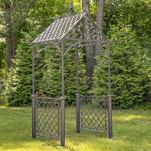 9.5ft T Iron Garden Arch with Embellished Trellis London 1820" (Antique Bronze)