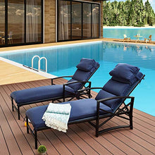 LOKATSE HOME Patio Chaise Lounge Chairs Set of 6 Adjustable with Cushions Blue