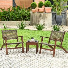 DUYHBAWRS 3PCS Outdoor Patio Rattan Furniture Set Solid Wood Frame Chair Coffee Table