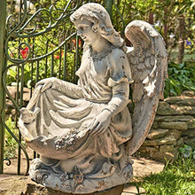 Zaer Ltd. Large Magnesium Angel Statues (Outdoor Safe) (24”T Kneeling with a Dress Birdbath Cassiel)