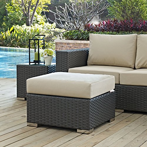 Modern Contemporary Urban Design Outdoor Patio Balcony Ottoman, Beige, Rattan