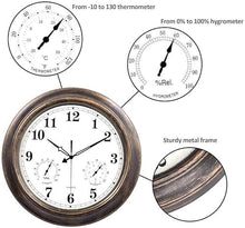 RJYYYDS Outdoor Wall Clock,Metal Retro Wall Clock,Waterproof Garden Clock with Thermometer and Hygrometer,Suitable for Living Room Beautiful snery