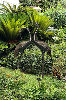 Westcharm Cast Aluminum Cranes for Yard Garden Sculpture Pair Statue - Upright and Preening Standing Crane Heron Couple Sculpture Set, Bronze