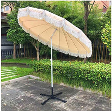 LumaGrove 220cm Fringed Beach Umbrella with Tilt, Portable Outdoor Patio Umbrella with 18 Ribs, Steel Pole, Round Sun Shade