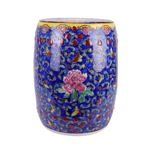 JOYNOW Ceramic Garden Stool Decorative Garden Stools Hand-Painted Pastel Peony Dressing Stool Vintage Round Drum Stool Patio Living Room Cooler Pier Coffee Table Ornaments Garden Stool Ceramic(B)