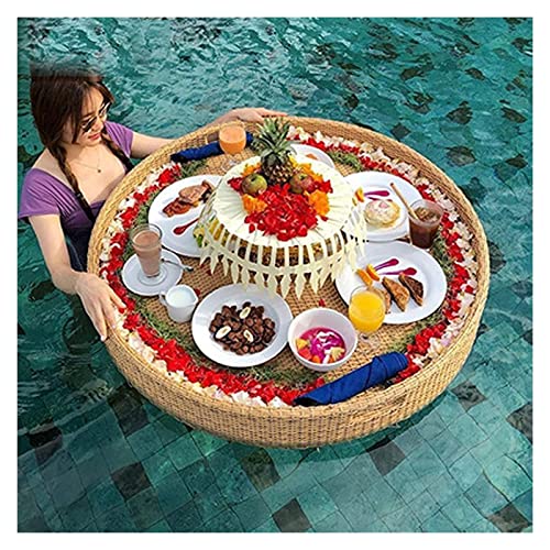 ERoomQ Luxury Floating Serving Tray Pool Tray Table, Round Floating Tray, Pe Rattan Floating Pool Pool Bar Tray, Fruit Plate Durable Float Lounge for Pool Serving Drinks Brunch Food