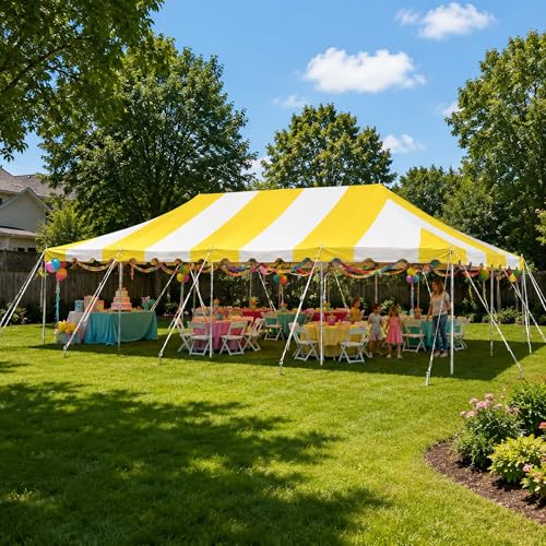 Party Tents Direct 20' x 40' Weekender Pole Canopy, Yellow & White Top