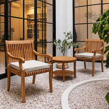 Cambridge Casual Mosko 3-Piece Teak Wood Outdoor Patio Bistro Chat Set for 2, Side Table and 2 Patio Chairs for Garden, Backyard and Poolside, Beige Cushion/Teak Wood