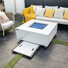 Bianco Marble Fire Pit 39.4" x 39.4" Outdoor Patio Firepit Includes Fire Glass Modern Fire Pits & Outdoor Fireplaces for Garden, Deck, Indoor & Outdoor Heating