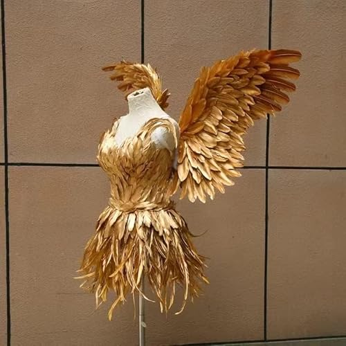 HoHoHuo Gold Feather Fairy Wings Costume