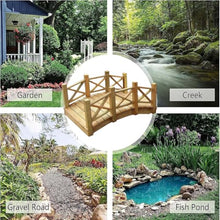 TT-YEL 5.9Ft Retro Curved Wooden Footbridge, Lawn Pond Bridge Walkway with Double Railings, Full Solid Wood Heavy Duty Garden Bridge, 500Kg Load-Bearing,Length 180cm