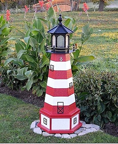 Backyard Crafts Amish-Made Assateague, VA Replica Lighthouse with Base and Solar-Powered LED Lighting, 82" Tall