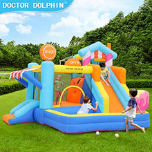 Doctor Dolphin Pink Inflatable Bounce House with Double Slide for Kids 2-12
