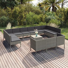 PUGYNBK Grey PE Rattan Garden Lounge Set with Removable Covers, Modular Outdoor Furniture for Patio and Balcony, Durable Weather-Resistant Seating Set Accommodates 14 People