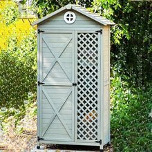 DFEDHF Outdoor Garden Patio Wooden Storage Cabinet with Adjustable Shelf Gray Color Potting Bench with Metal Top Garden Tool Storage Cabinet (Gray)