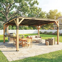 Outsunny 10'x14' Wooden Grill Gazebo Galvanized Steel Sloped Roof, Natural