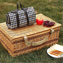 Storage Basket,Wicker Picnic Sets for 4 Persons, Outdoor Hand Woven Fruit with Utensils Cutlery, for Family, Party, Camping