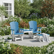 Outdoor Escape Blue Double Glider with Center Table, Blue White, Heavy Duty Polyethylene Patio Bench, Durable Outdoor Furniture