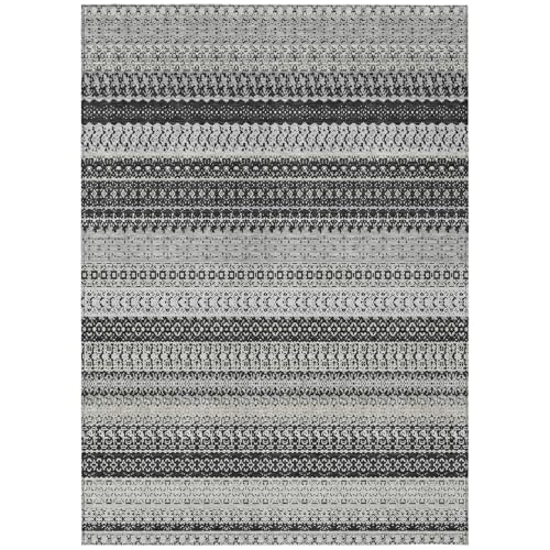 HomeRoots 10' x 14' Black Striped Washable Non-Skid Indoor Outdoor Area Rug Black