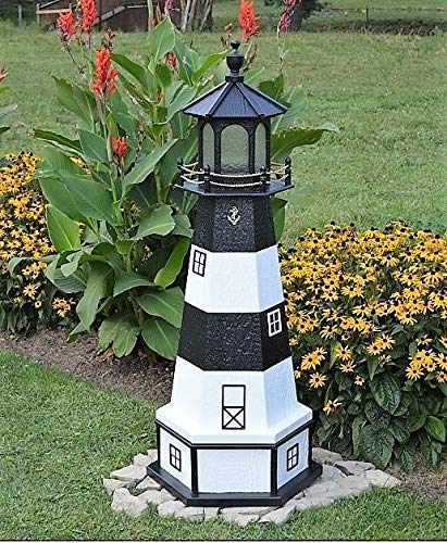 Backyard Crafts Amish-Made Fire Island, NY Replica Lighthouse with Base and Solar-Powered LED Lighting, 82" Tall
