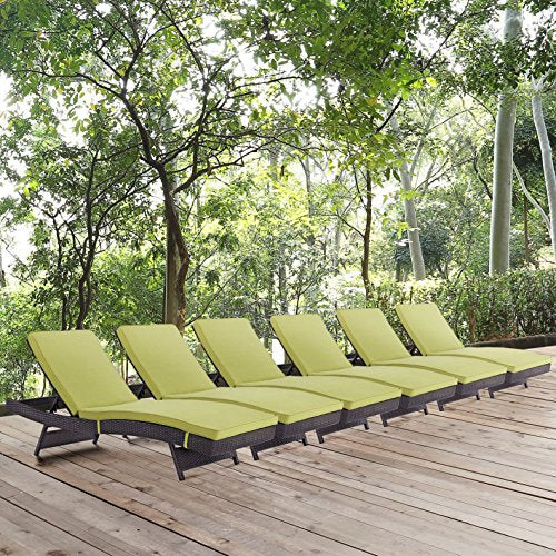 Modern Contemporary Urban Outdoor Patio Balcony Chaise Lounge Chair (Set of 6), Green, Rattan