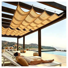 Retractable Wave Pergola Shade Cover, Slide Shade Sail Awning Canopy for Porch Gazebo Yard, Complete Installation Hardware(1.2x7m)