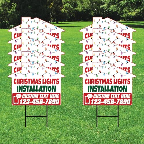 Custom Christmas Lights Installation Yard Sign, Waterproof Corrugated Plastic - Ideal for Commercial & Residential Holiday Lighting Services, VP25537 (Multicolor, Pack of 100, 24" x 18", Double Sided)
