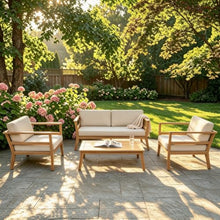 Merax 4 Piece Acacia Wood Patio Seating Set, Loveseat+2 Chairs+Coffee Table