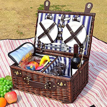 Storage Basket,Wicker Picnic for 4 Persons, Willow Hamper Service Gift Set with Insulation Layer, Outdoor Hand Woven with Utensils Cutlery