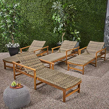 Great Deal Furniture Outdoor Rustic Acacia Wood Chaise Lounge Set of 4 Natural Stained + Mix Mocha