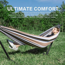 TJYBD Ultimate Comfort Double Hammock with SpaceSaving Steel Stand Heavy Duty Weatherproof and Portable Perfect for Outdoor Patios Gardens Travel (Coffee), 02486