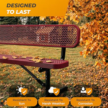 OUTTANS Heavy-Duty Outdoor Metal Bench (6 Ft - Portable with Back, Red)